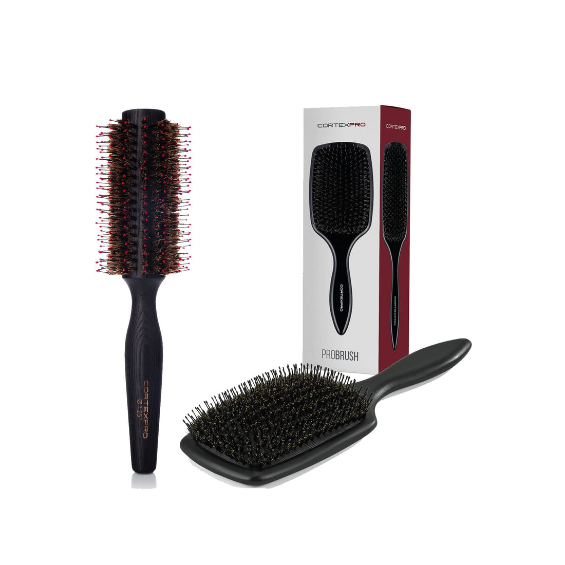 Cortex Beauty 2" Round ProBrush + Boar/Nylon Bristle Paddle Brush