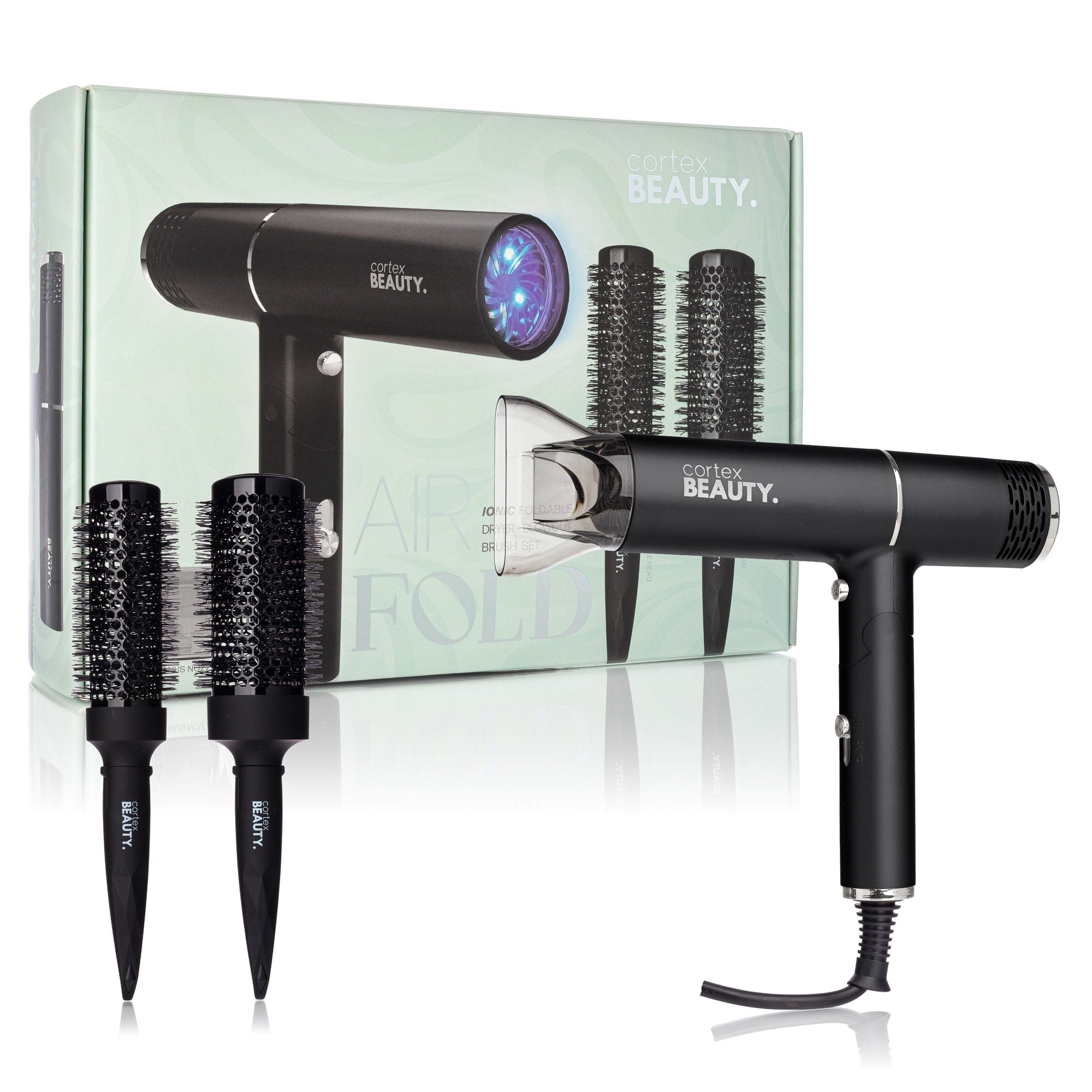 Cortex Beauty Air Fold - Ionic Foldable Dryer + 2 Piece Blowout Brush Set