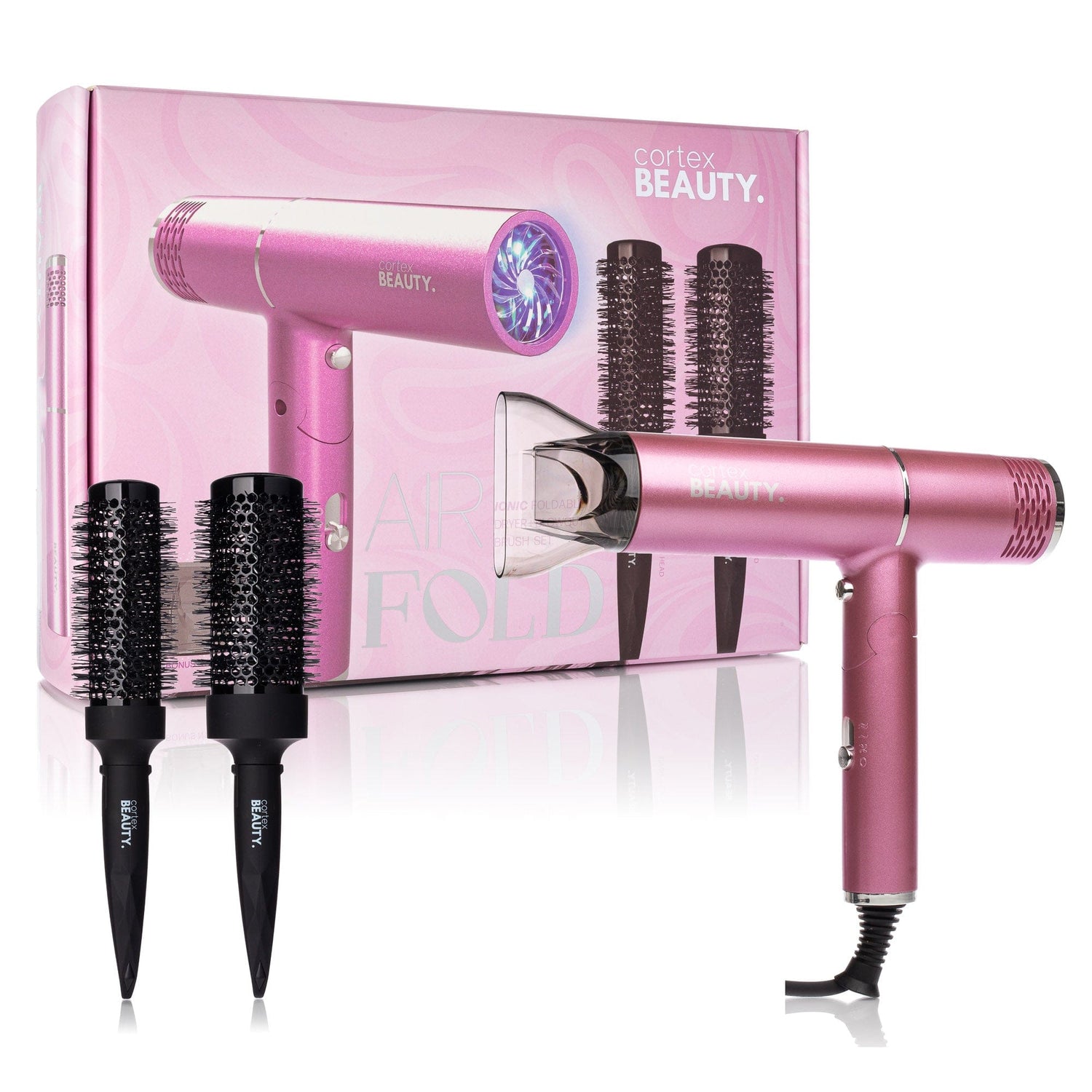 Cortex Beauty Air Fold - Ionic Foldable Dryer + 2 Piece Blowout Brush Set