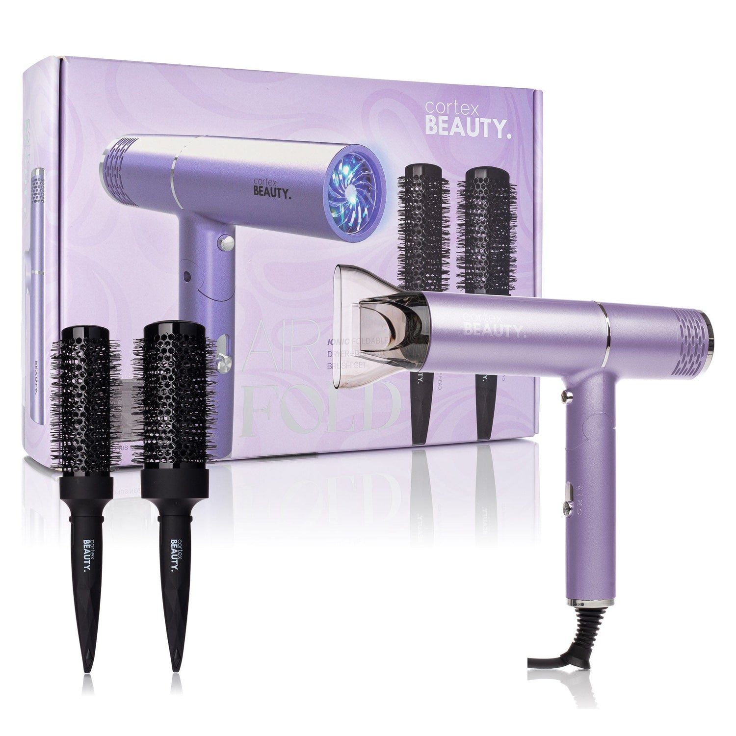 Cortex Beauty Air Fold - Ionic Foldable Dryer + 2 Piece Blowout Brush Set