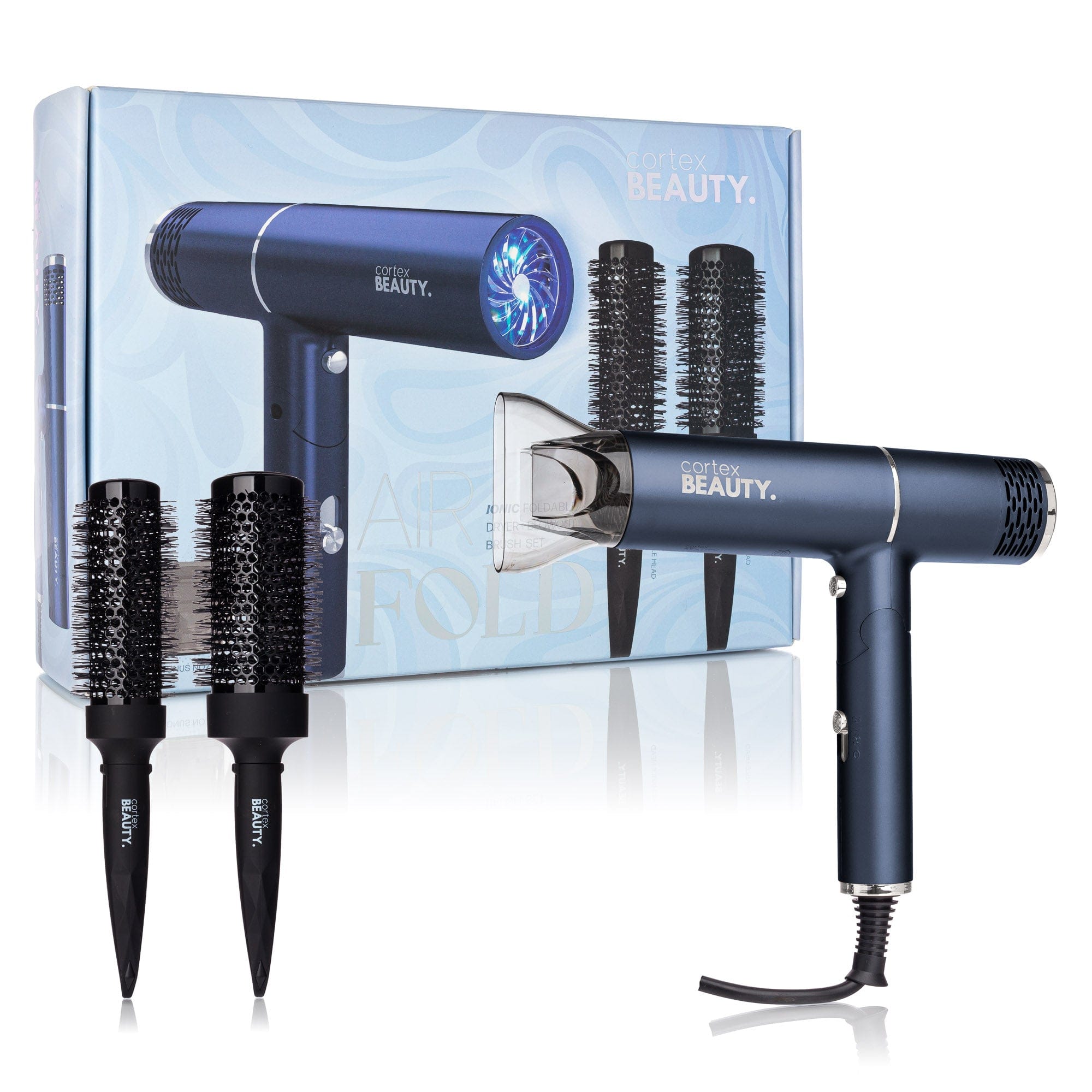 Cortex Beauty Air Fold - Ionic Foldable Dryer + 2 Piece Blowout Brush Set