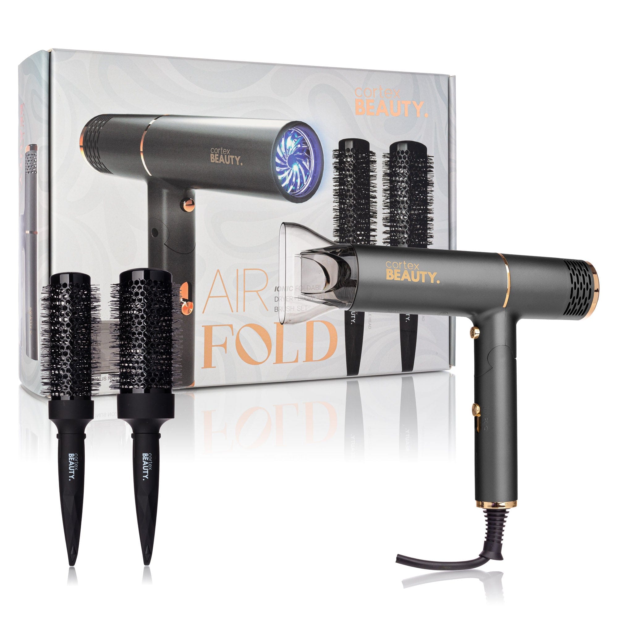 Cortex Beauty Air Fold - Ionic Foldable Dryer + 2 Piece Blowout Brush Set