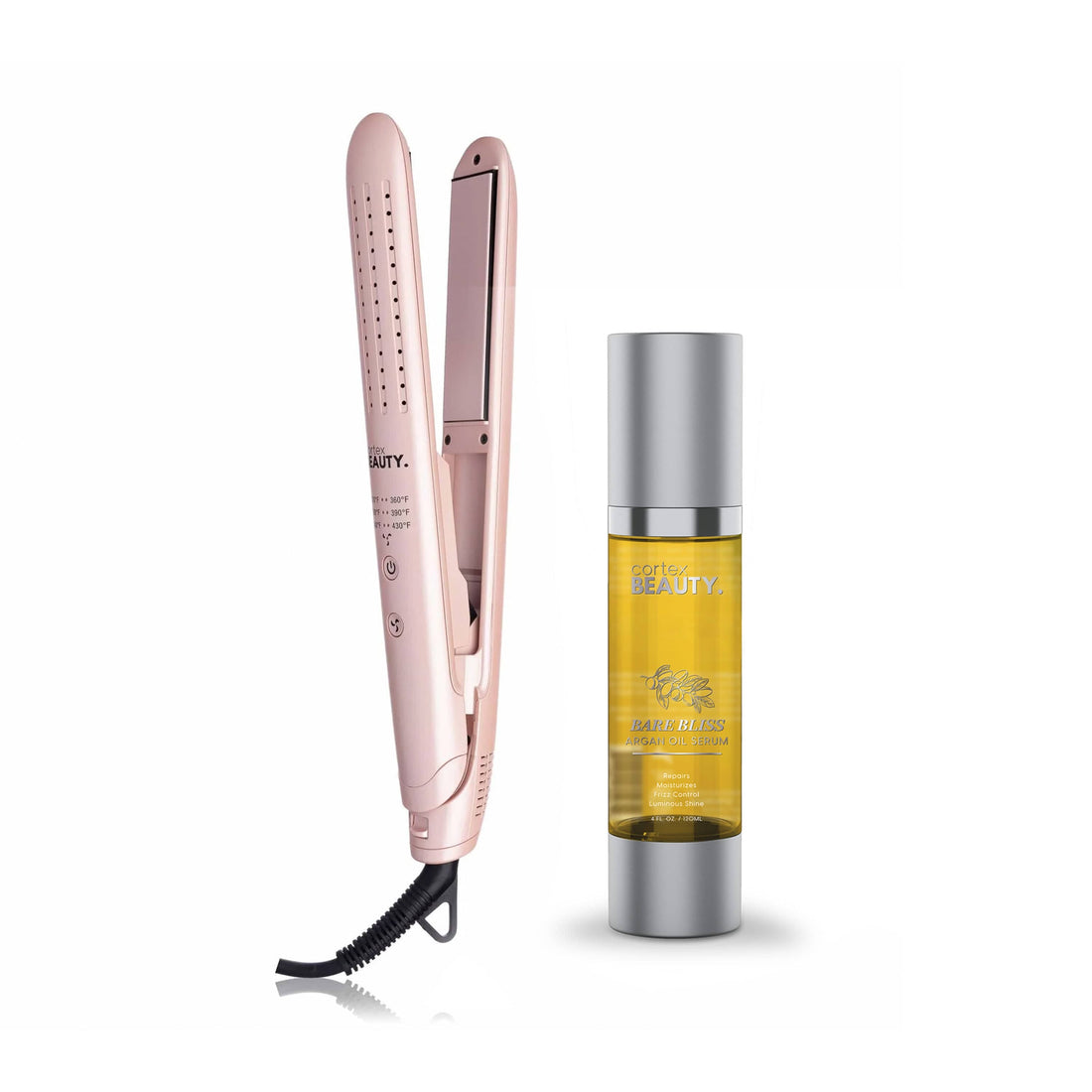Cortex Beauty AirGlider | Salon Elite | 2-in-1 Cool Air Flat Iron/Curler & Argan Oil Set