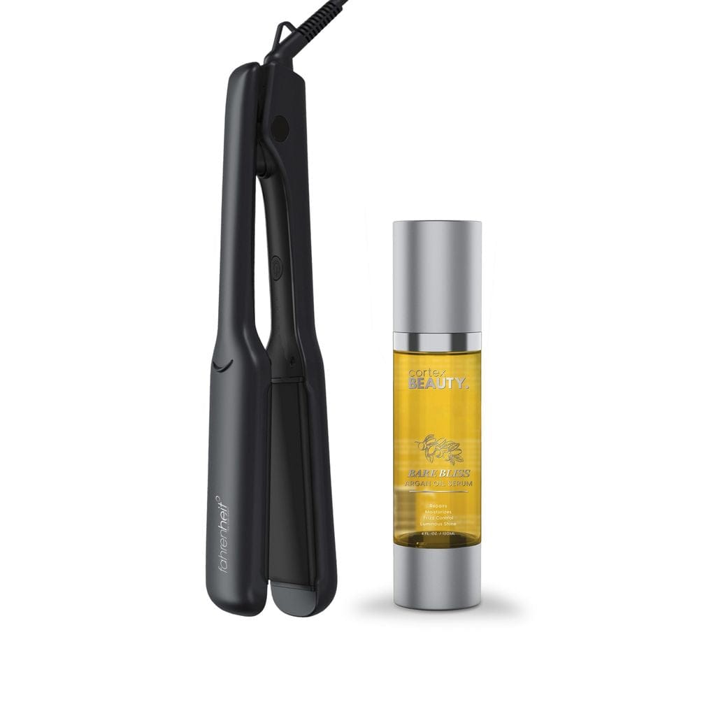 Cortex Beauty Black MegaPlate | Professional 1.75” Wide Plate Flat Iron & Argan Oil Set