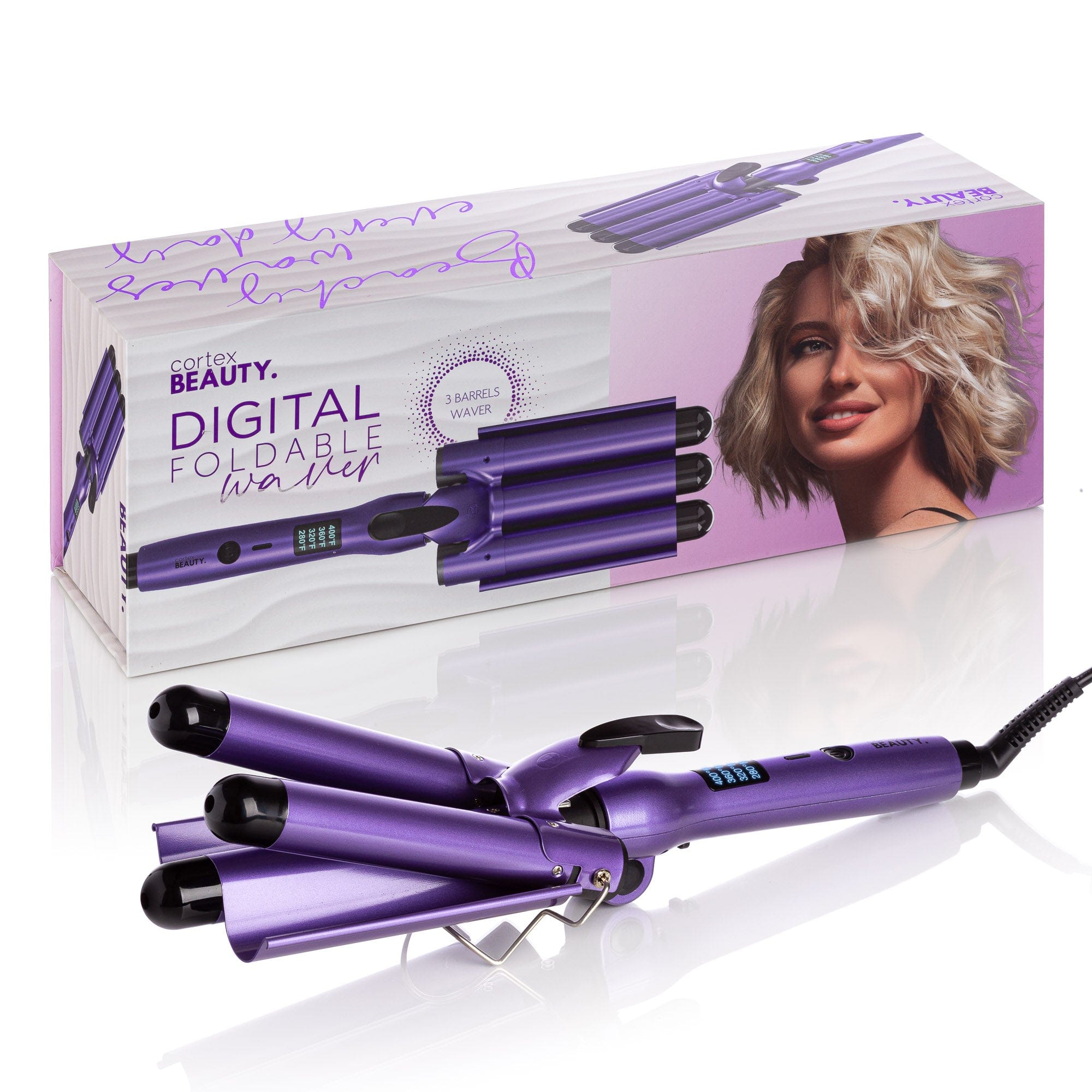 Cortex Beauty PURPLE Cortex Beauty: Digital and Foldable 1" Three Barrel Waver