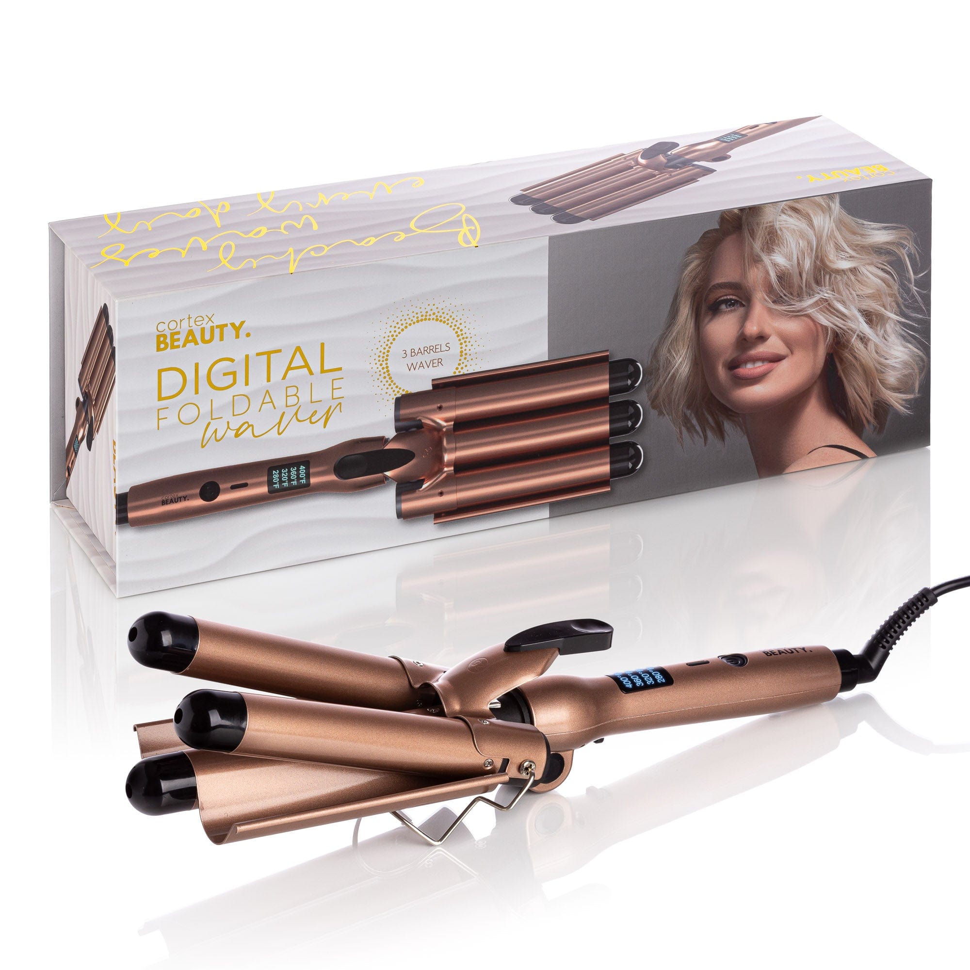 Cortex Beauty ROSEGOLD Cortex Beauty: Digital and Foldable 1" Three Barrel Waver