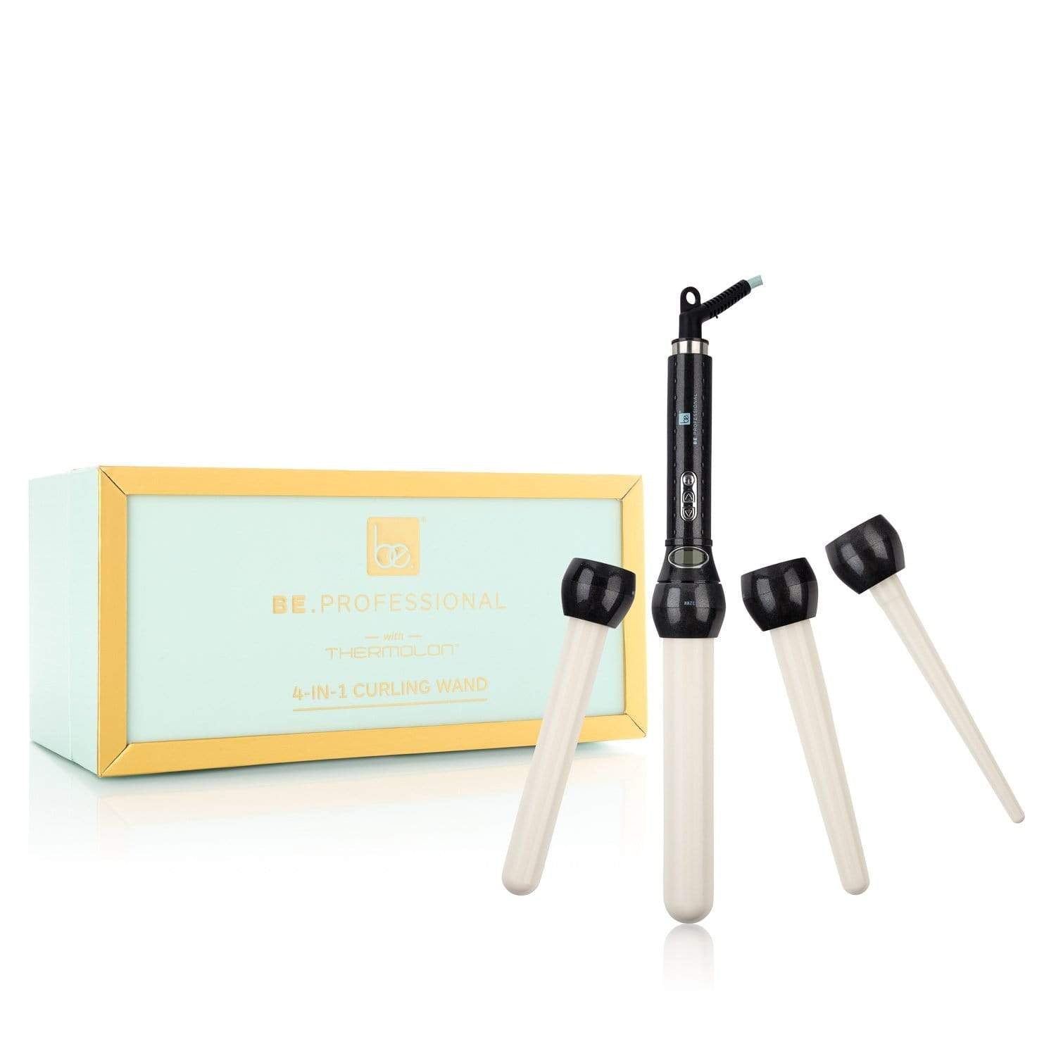 Be.Professional Black 4-in_1 Interchangeable Thermolon Digital Perfect Curl Curling Iron Set