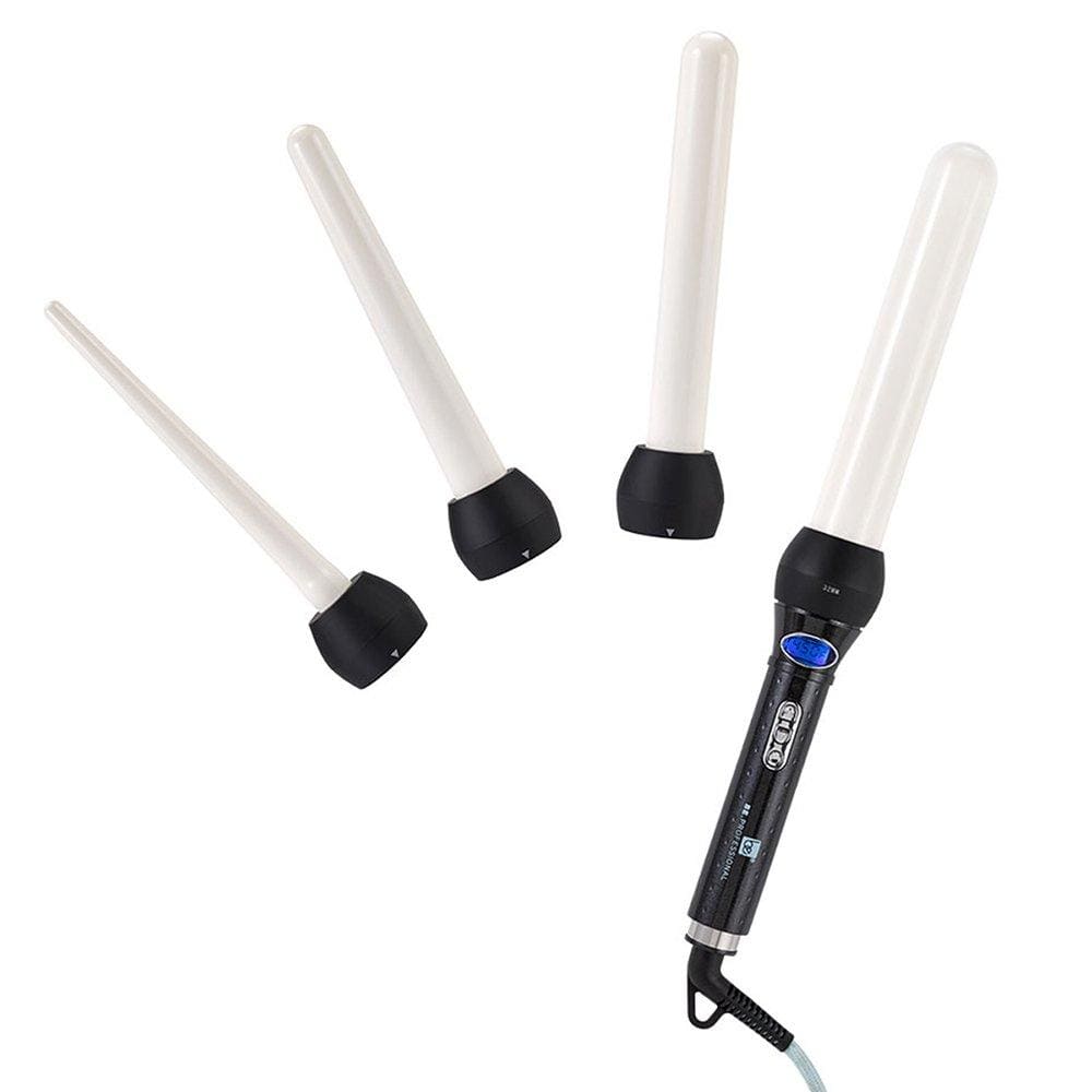 Be.Professional Black 4-in_1 Interchangeable Thermolon Digital Perfect Curl Curling Iron Set