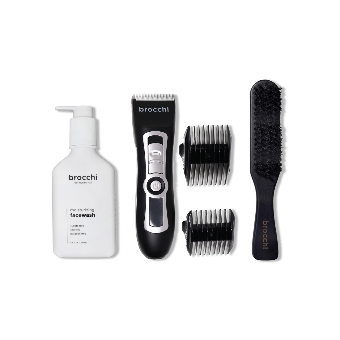 Brocchi BROCCHI Digital Trimmer, Boar Bristle Paddle Brush & Moisturizing Face Wash Set