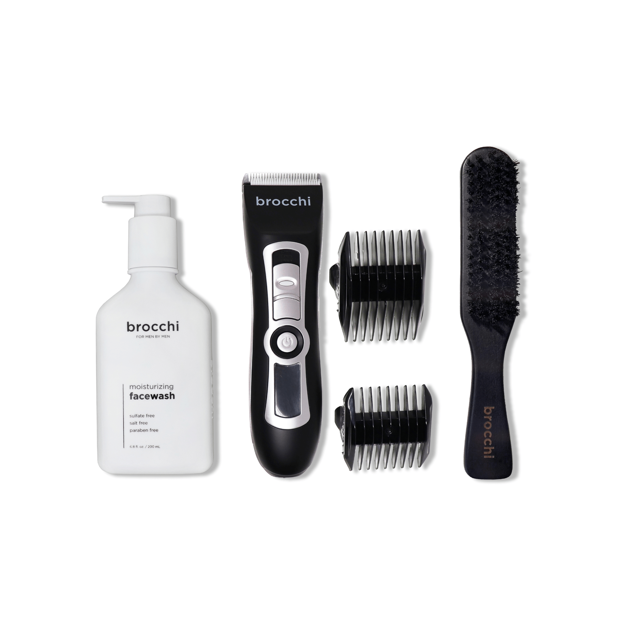 Brocchi BROCCHI Digital Trimmer, Boar Bristle Paddle Brush & Moisturizing Face Wash Set