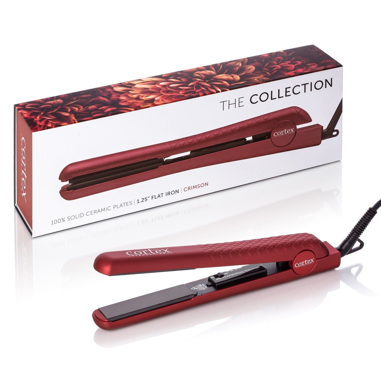 Cortex Beauty Crimson The Collection - 1.25" 100% Solid Ceramic Ionic & Far-Infrared Technology Flat Iron