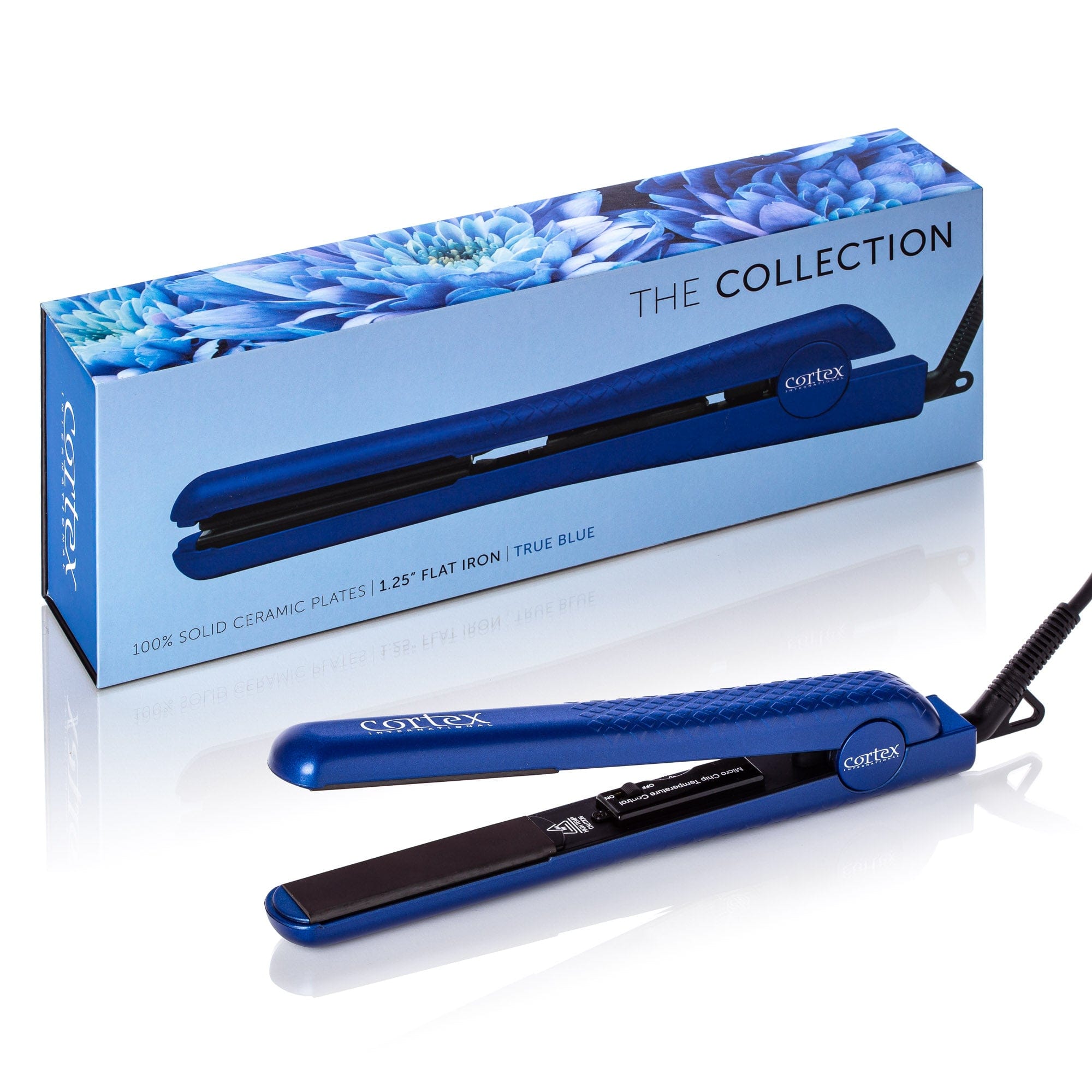 Cortex International True Blue The Collection - 1.25" 100% Solid Ceramic Ionic & Far-Infrared Technology Flat Iron