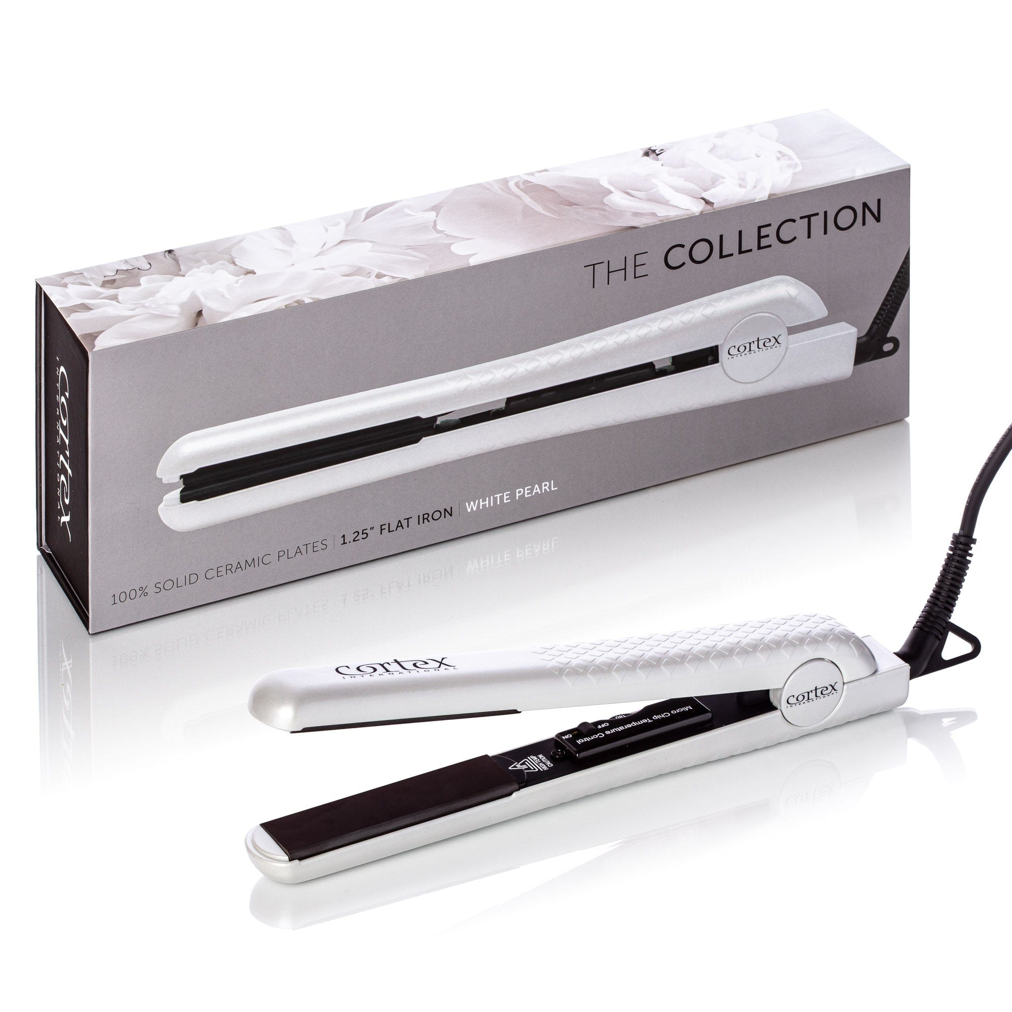 Cortex International White The Collection - 1.25" 100% Solid Ceramic Ionic & Far-Infrared Technology Flat Iron