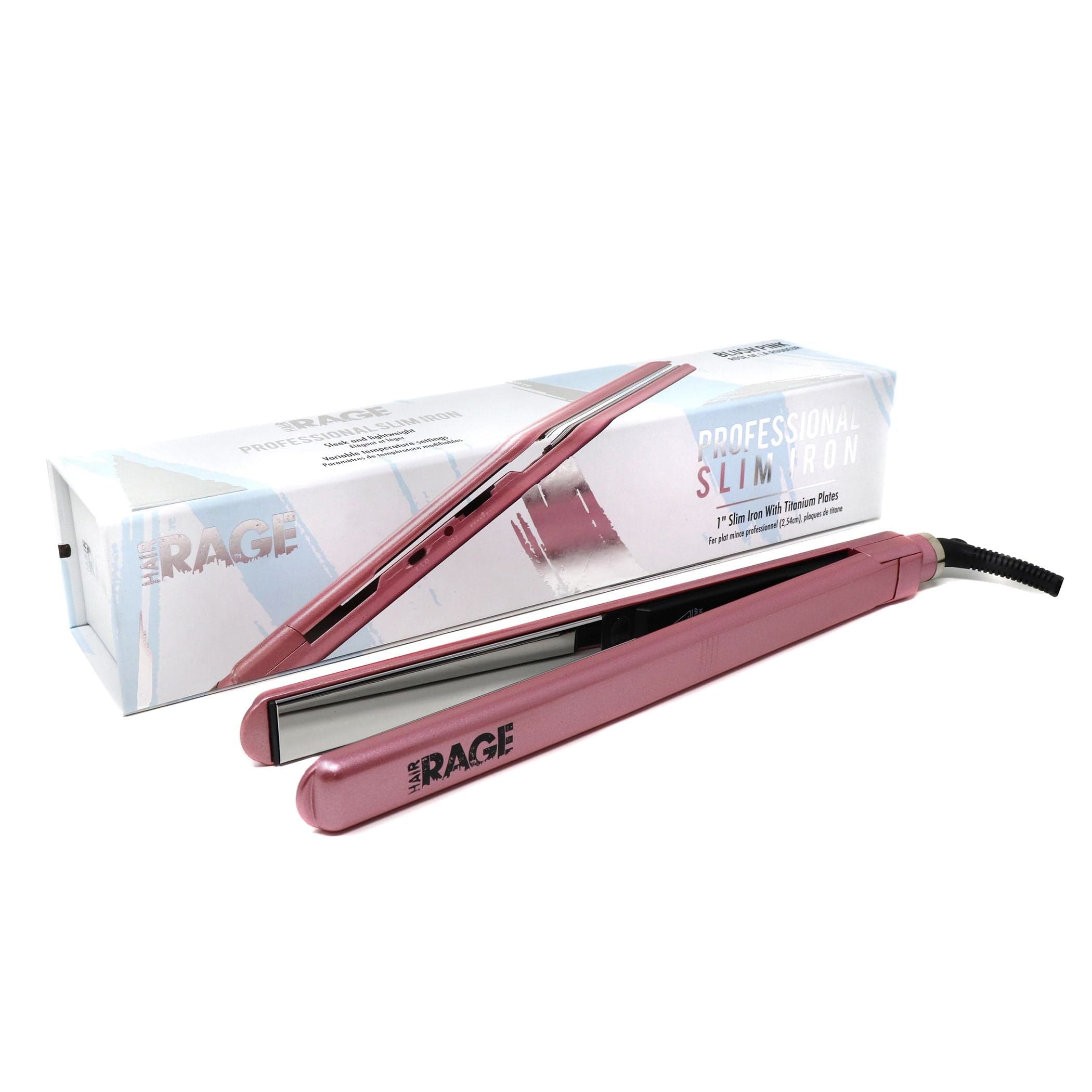 Hair Rage Blush Pink 1" Slim Series Titanium Flat Iron with Far Infrared Technology