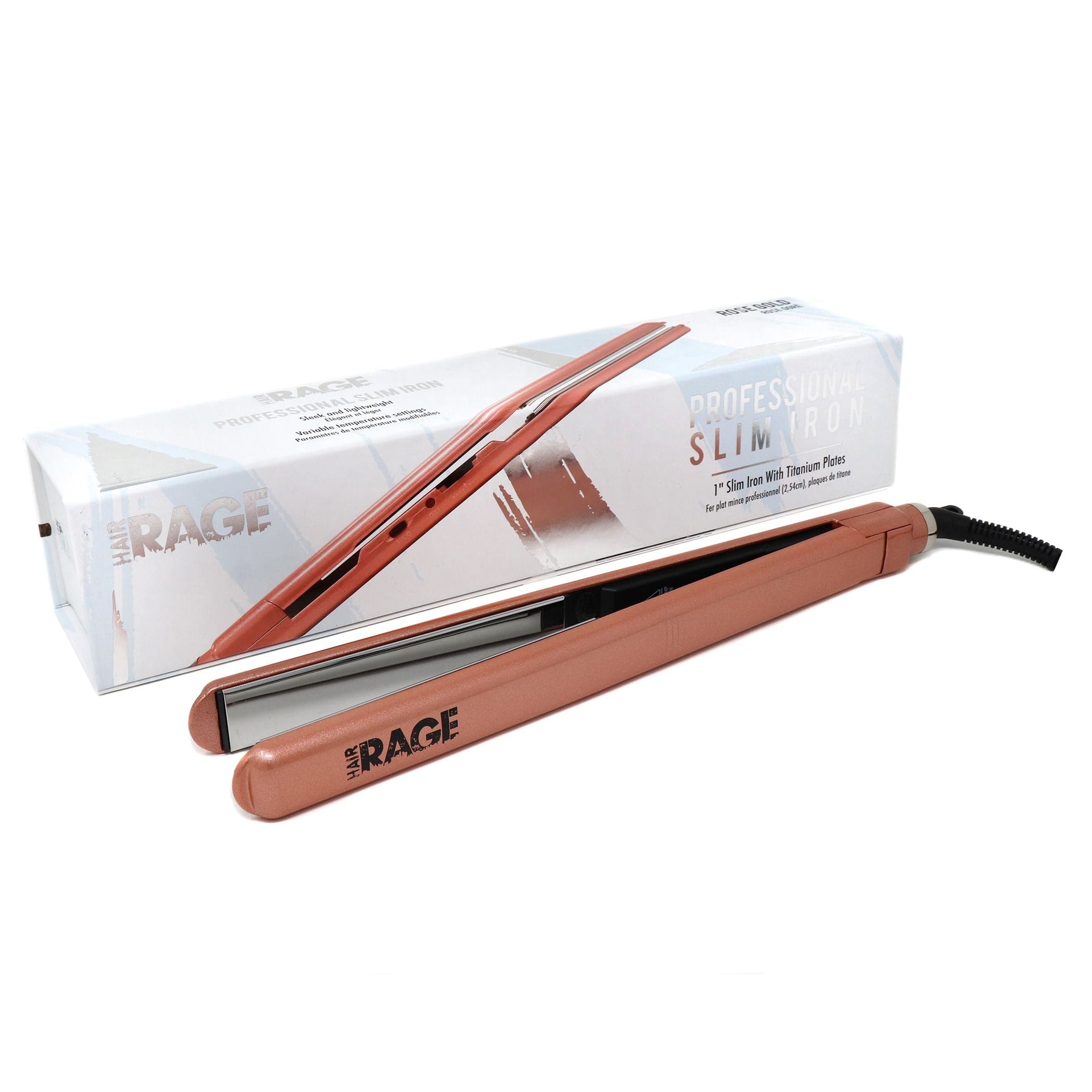 Hair Rage Rose Gold 1" Slim Series Titanium Flat Iron with Far Infrared Technology