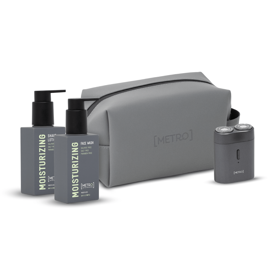 MetroMan MetroMan 100ML Moisturizing Face Wash & Shave Lotion Bundle | Bag & Pilot Waterproof USB Electric Shave Included