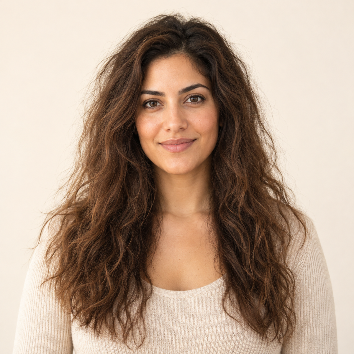 Air-dried hair before styling.