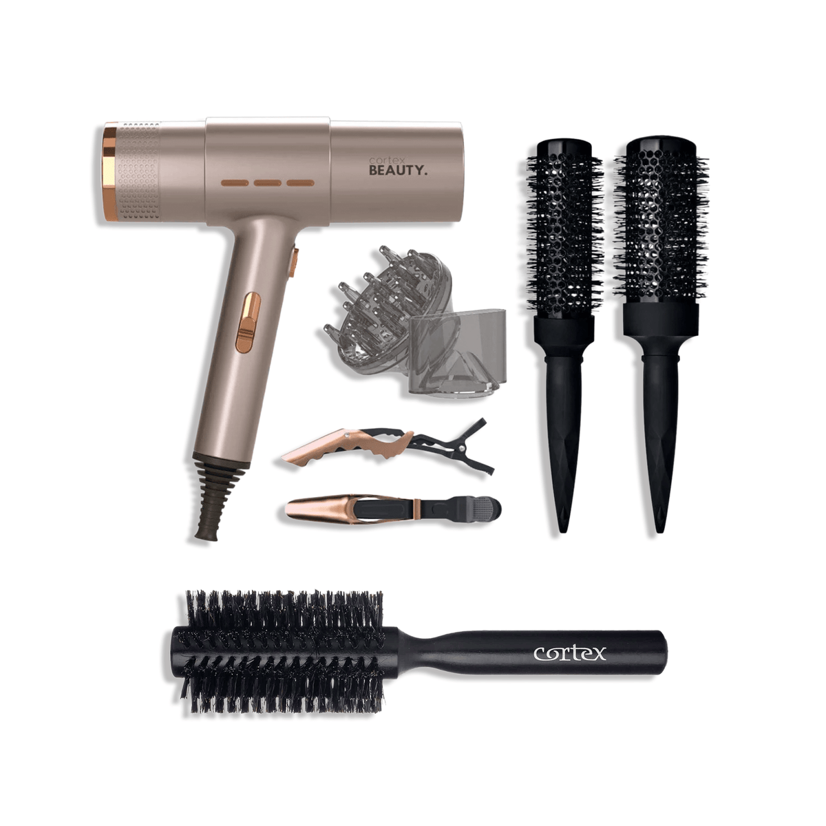 Cortex Champagne Salon Dryer & Round Brush Set