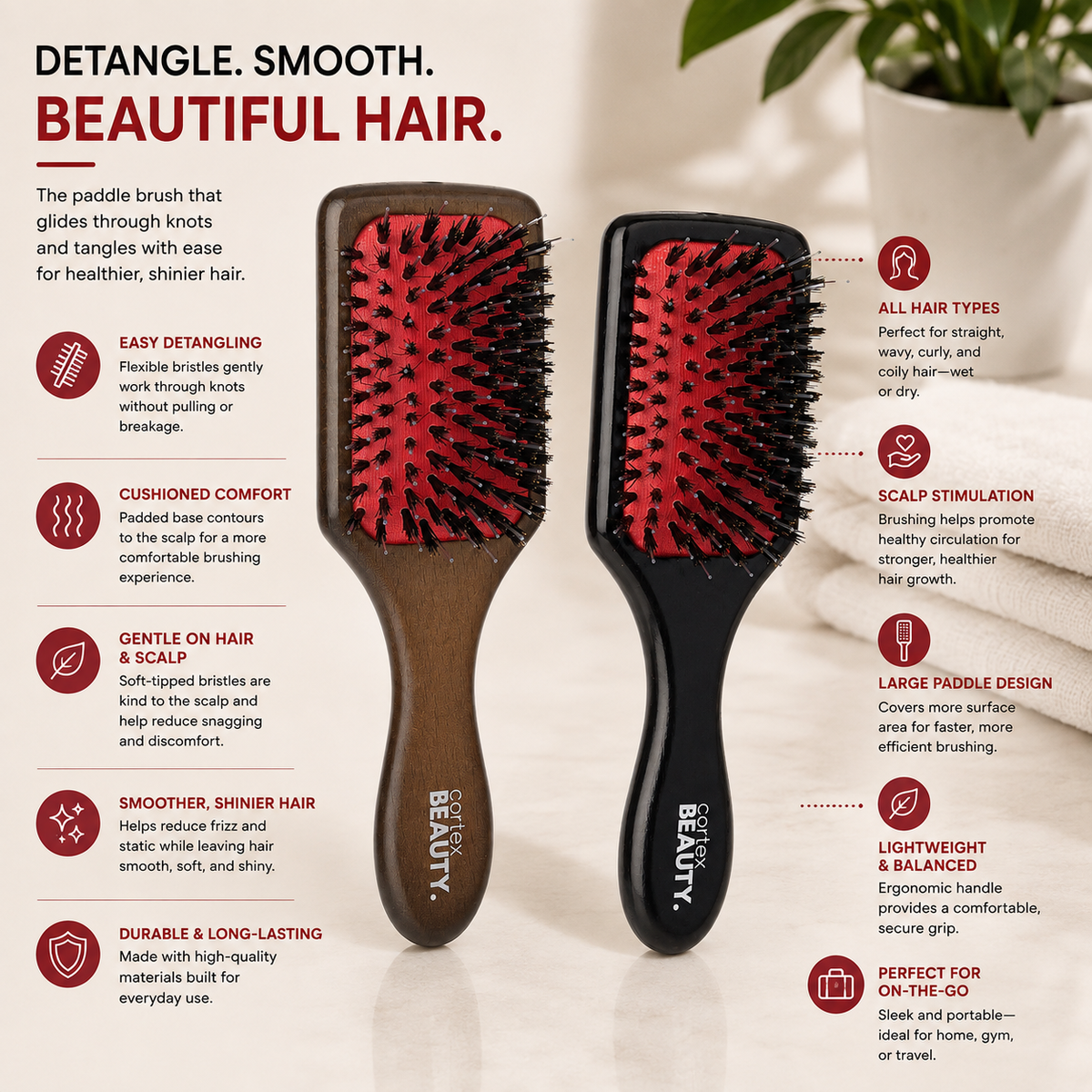Wooden Paddle Brush Duo