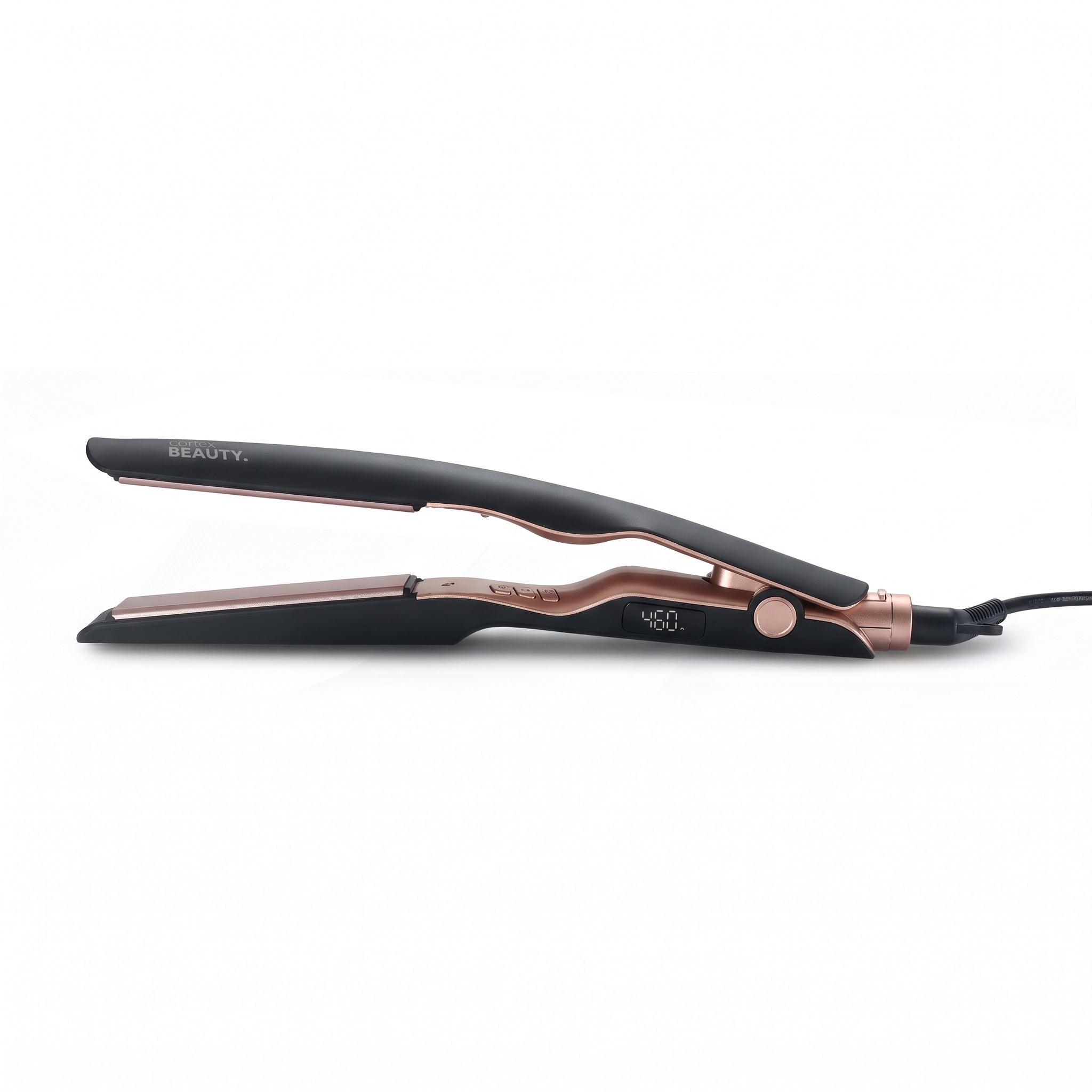 Black Pressed Perfection 1-inch digital ceramic flat iron with rose gold plates