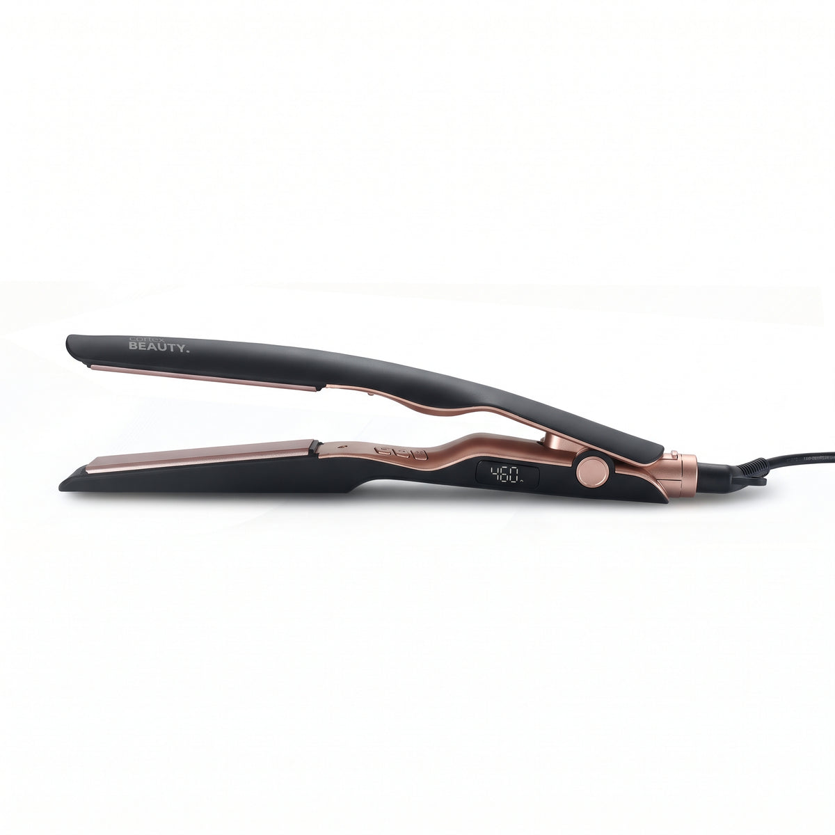 Black Pressed Perfection 1-inch digital ceramic flat iron with rose gold plates