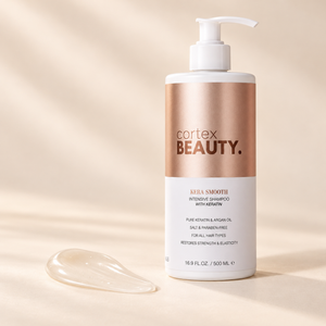Pure Keratin | Intensive Shampoo — product detail on a warm cream surface
