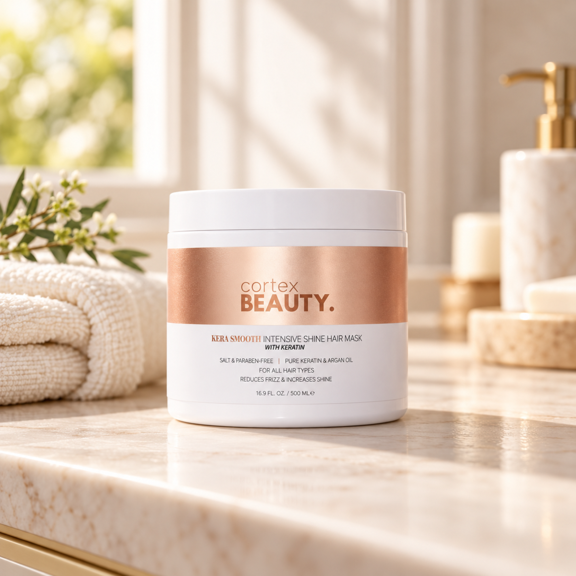 Pure Keratin | Intensive Hair Mask — in a warm cream styling setting
