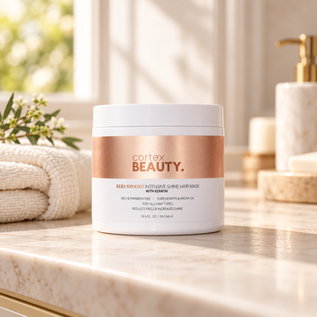 Pure Keratin | Intensive Hair Mask — in a warm cream styling setting