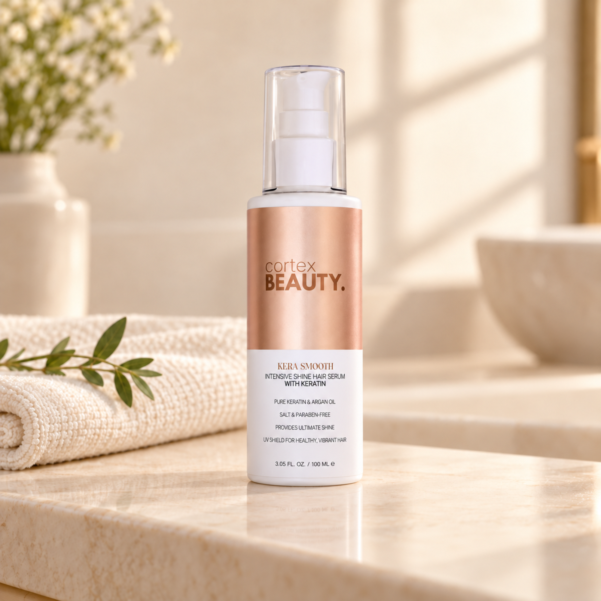 Pure Keratin | Intensive Hair Serum — in a warm cream styling setting