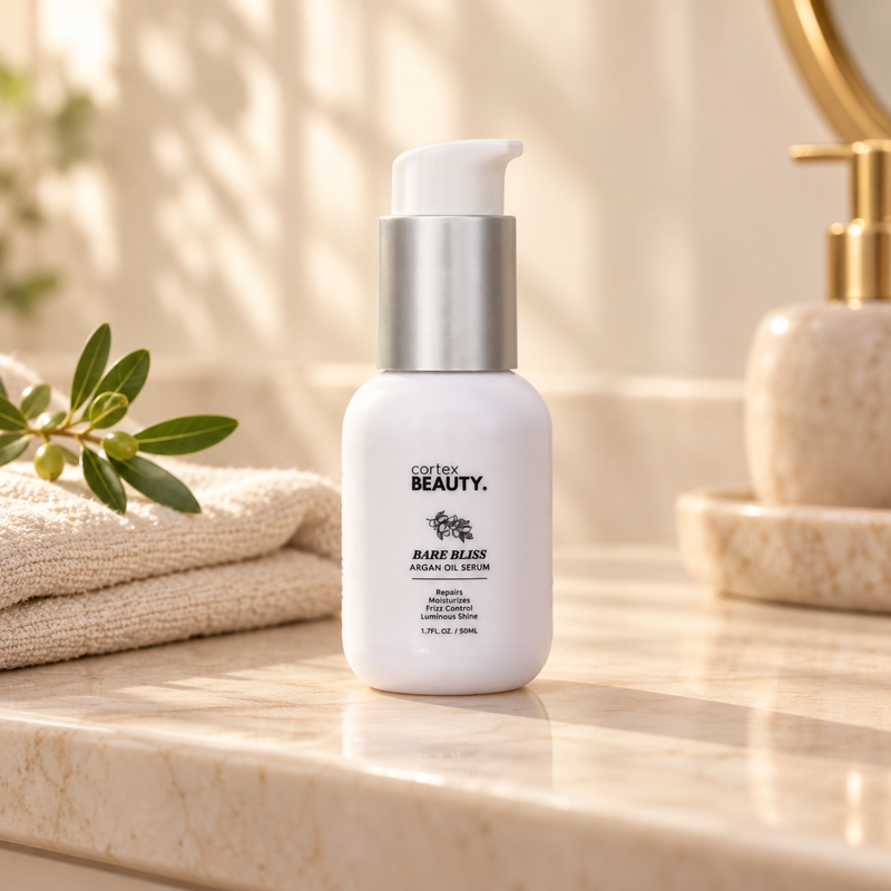 Argan Oil Serum — in a warm cream styling setting