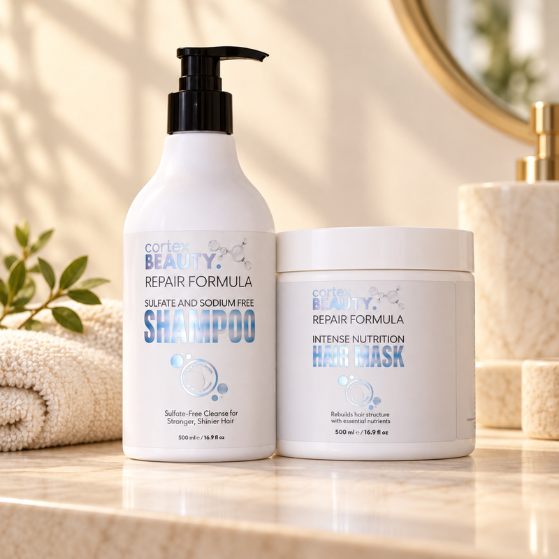 Repair Formula | Shampoo & Hair Mask Set — in a warm cream styling setting