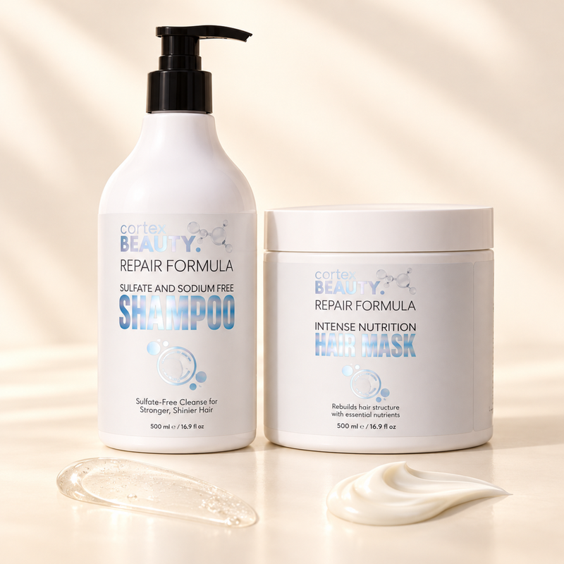 Repair Formula | Shampoo & Hair Mask Set — product detail on a warm cream surface