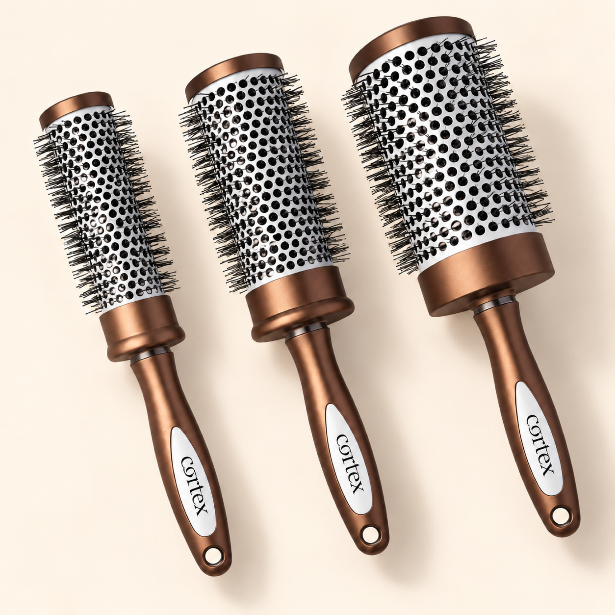 Ceramic Barrel Nylon Round Brush Set | 3-Piece — product detail on a warm cream surface