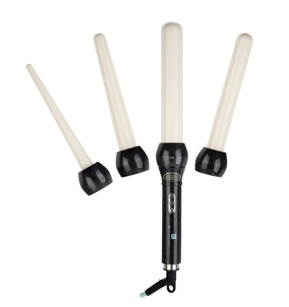 Be.Professional Black 4-in-1 Interchangeable Thermolon Digital Curling Wand Set
