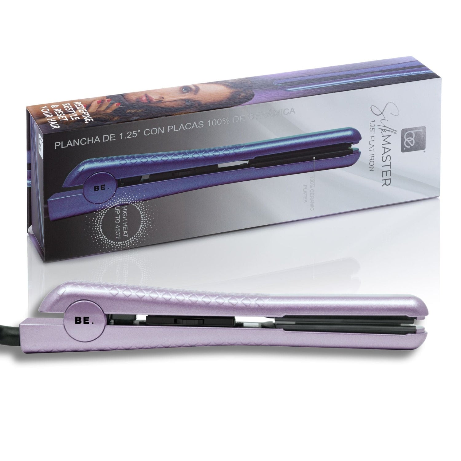 Be.Professional Purple Silk Master | 1.25&quot; Solid Ceramic Ionic &amp; Far-Infrared Technology Flat Iron