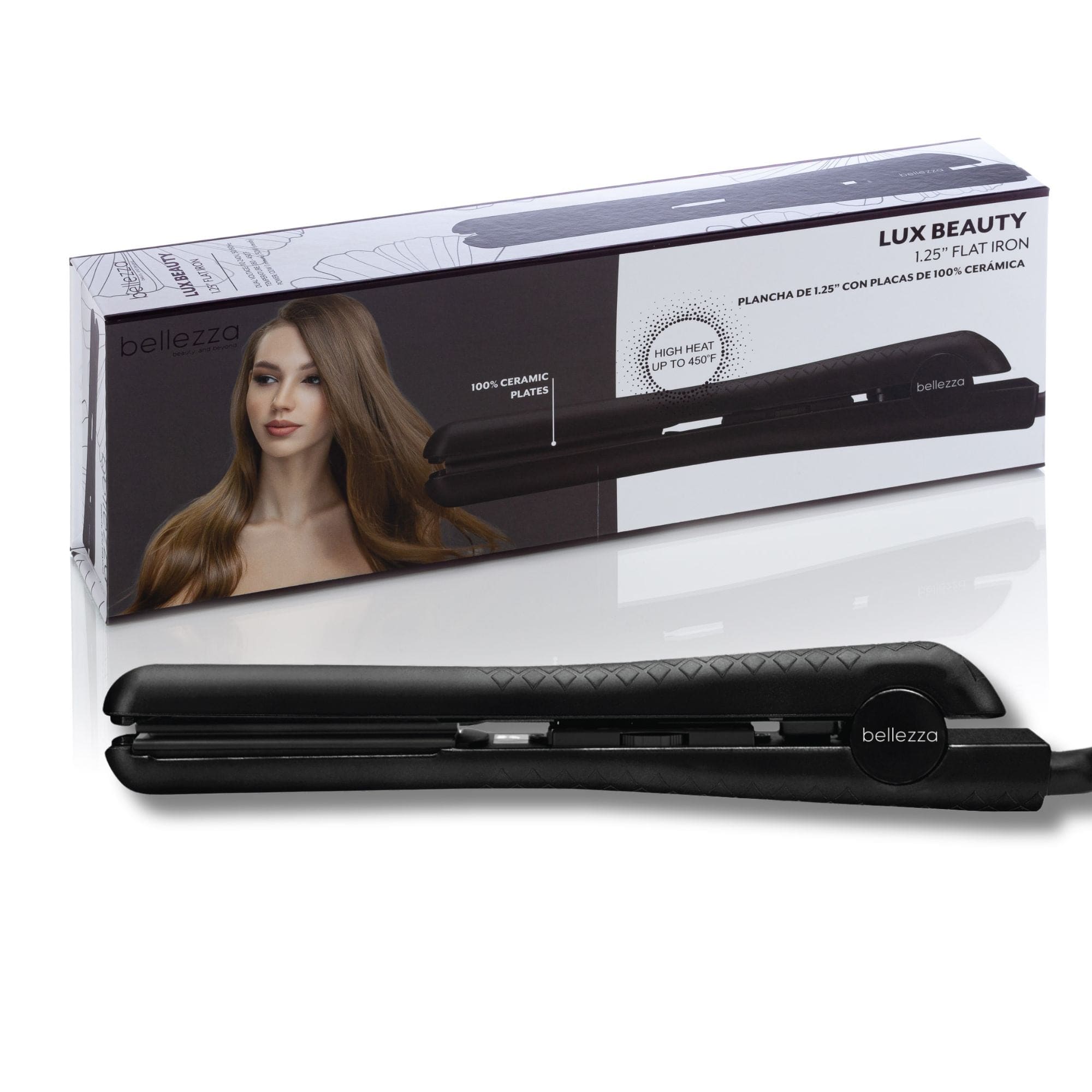 Bellezza Black Lux Beauty | 1.25&quot; Solid Ceramic Ionic &amp; Far-Infrared Technology Flat Iron