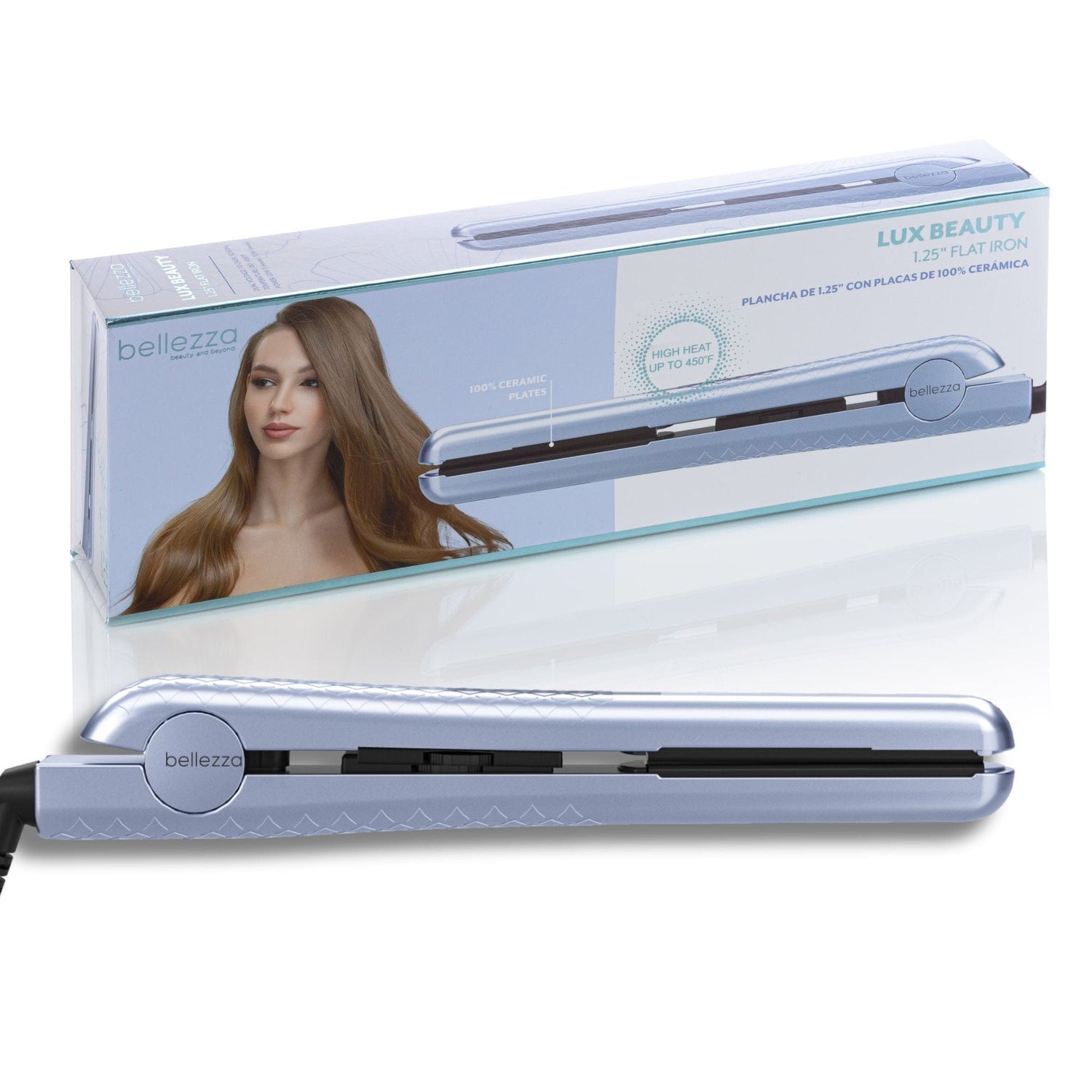 Bellezza Powder Blue Lux Beauty | 1.25&quot; Solid Ceramic Ionic &amp; Far-Infrared Technology Flat Iron