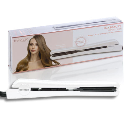 Bellezza White Lux Beauty | 1.25&quot; Solid Ceramic Ionic &amp; Far-Infrared Technology Flat Iron