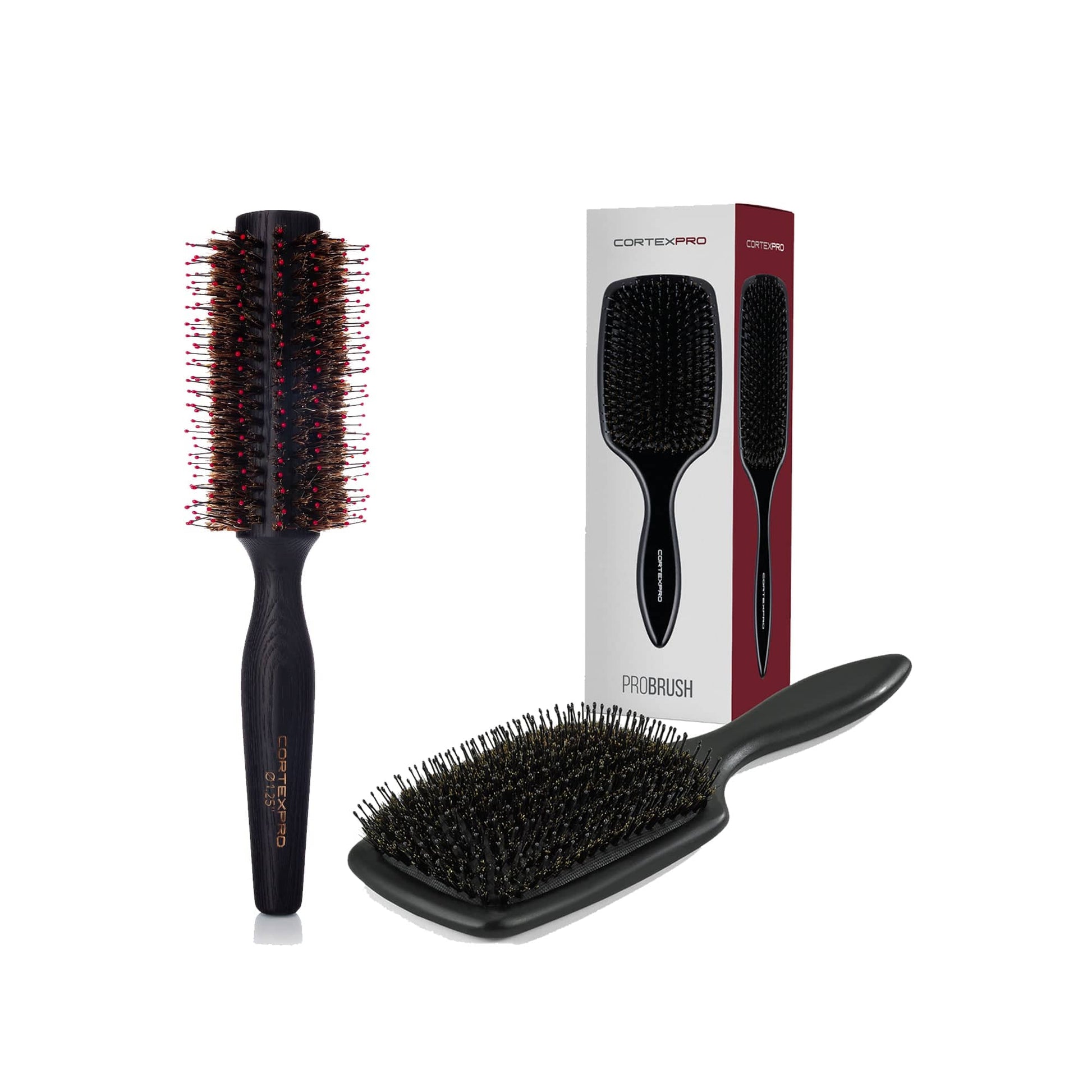 Cortex Beauty 2" Round ProBrush + Boar/Nylon Bristle Paddle Brush