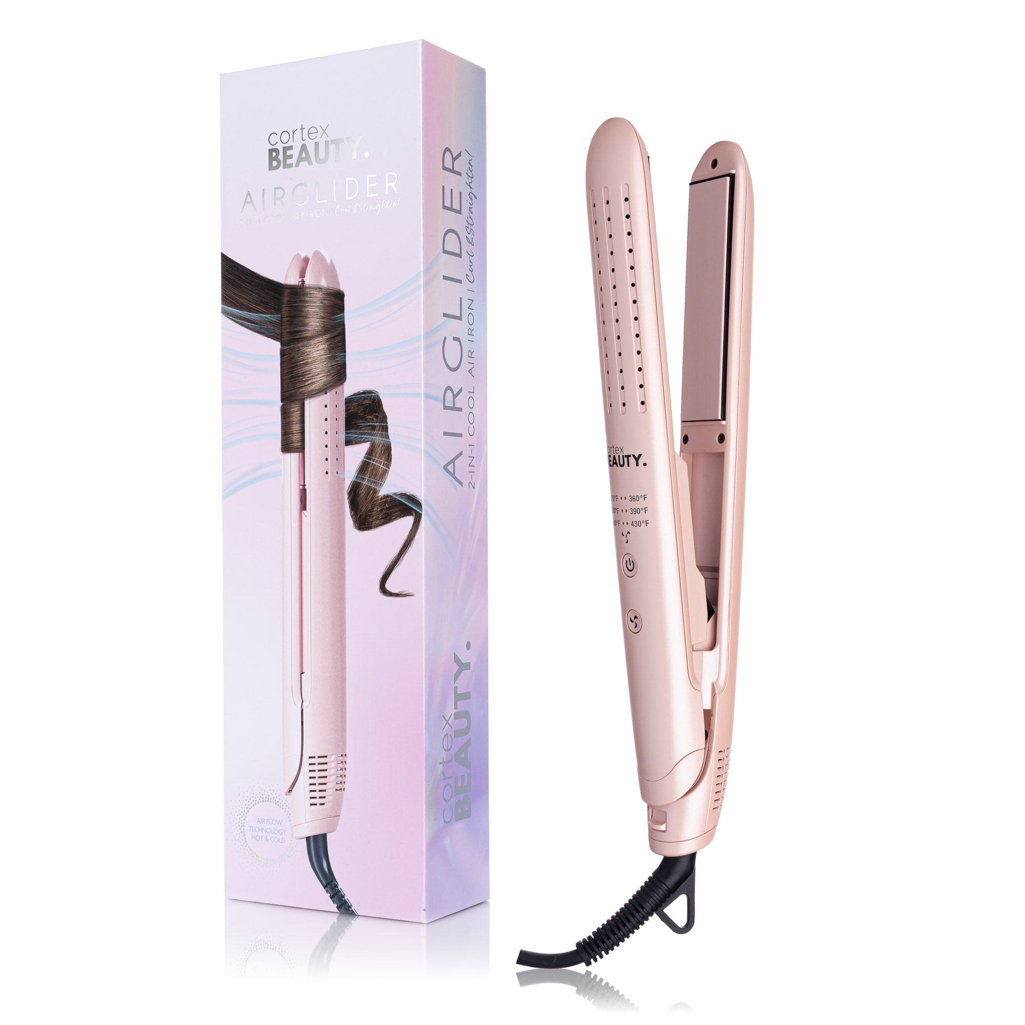 AirGlider Salon Elite 2 in 1 Cool Air Flat Iron curler Cortex Beauty