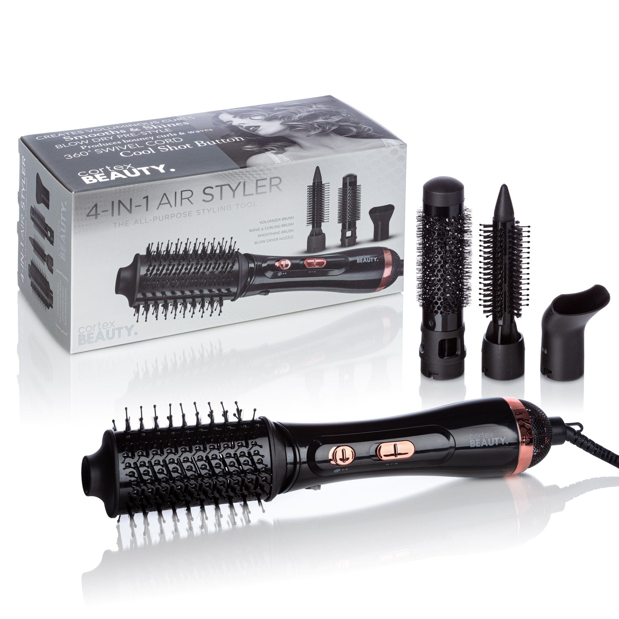 Cortex Beauty Black/ Pink Rose Air Styler | 4-In-1 Hot Air Styler Brush