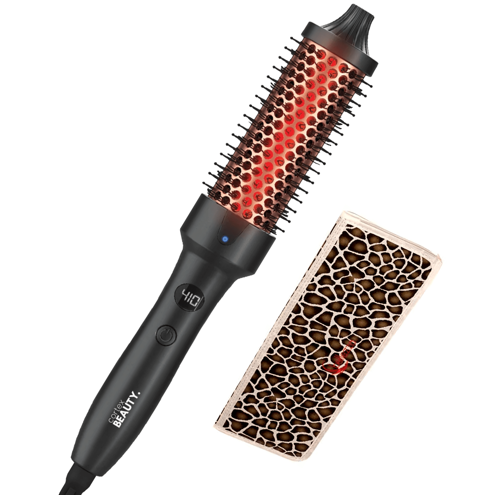 Cortex Beauty Black/ Rose Gold 1.5" Digital Infrared & Ionic Thermal Styling Brush and Heat Mat Set