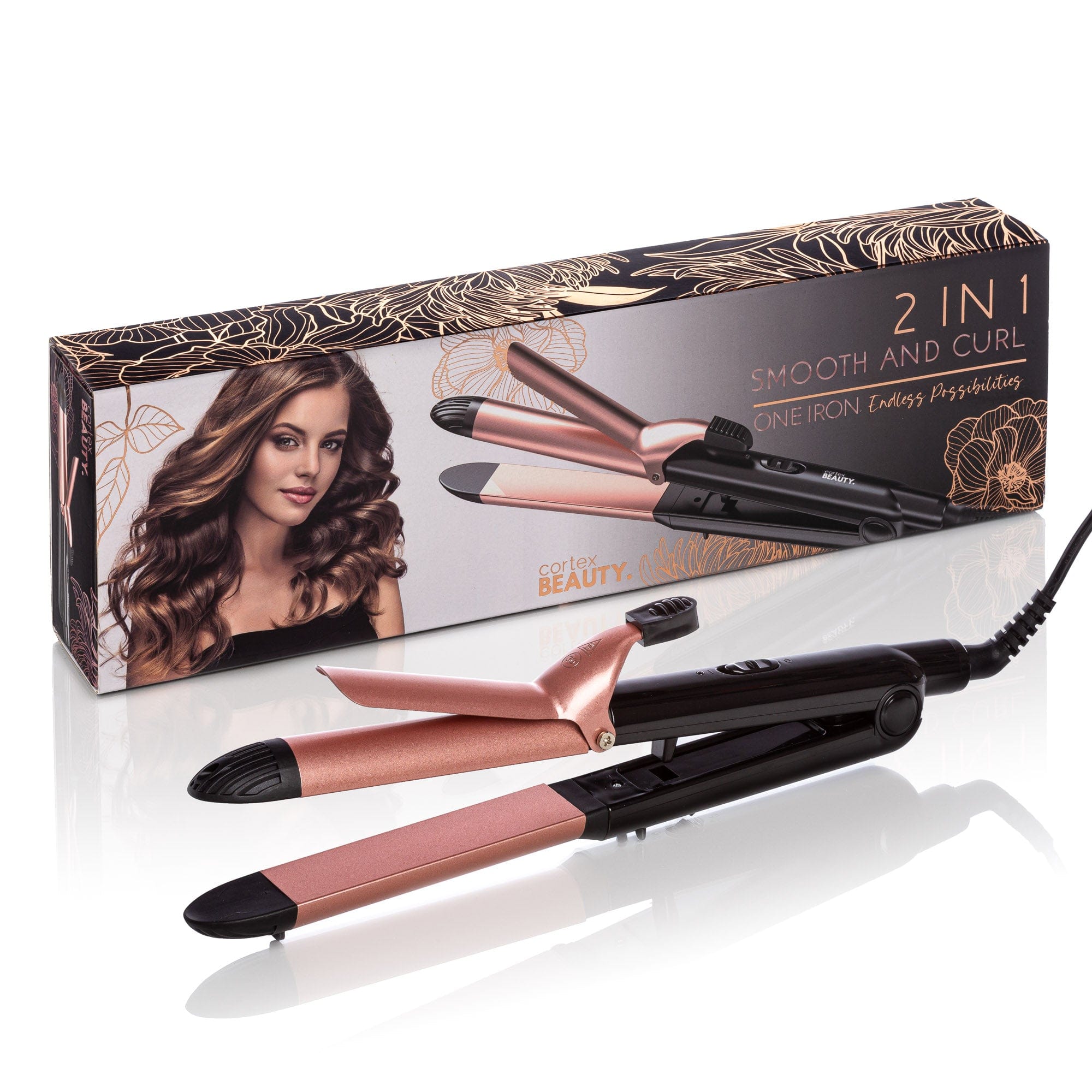 Cortex Beauty Black / Rose Gold 2-In-1 Smooth &amp; Curl - Flat Iron / Curler