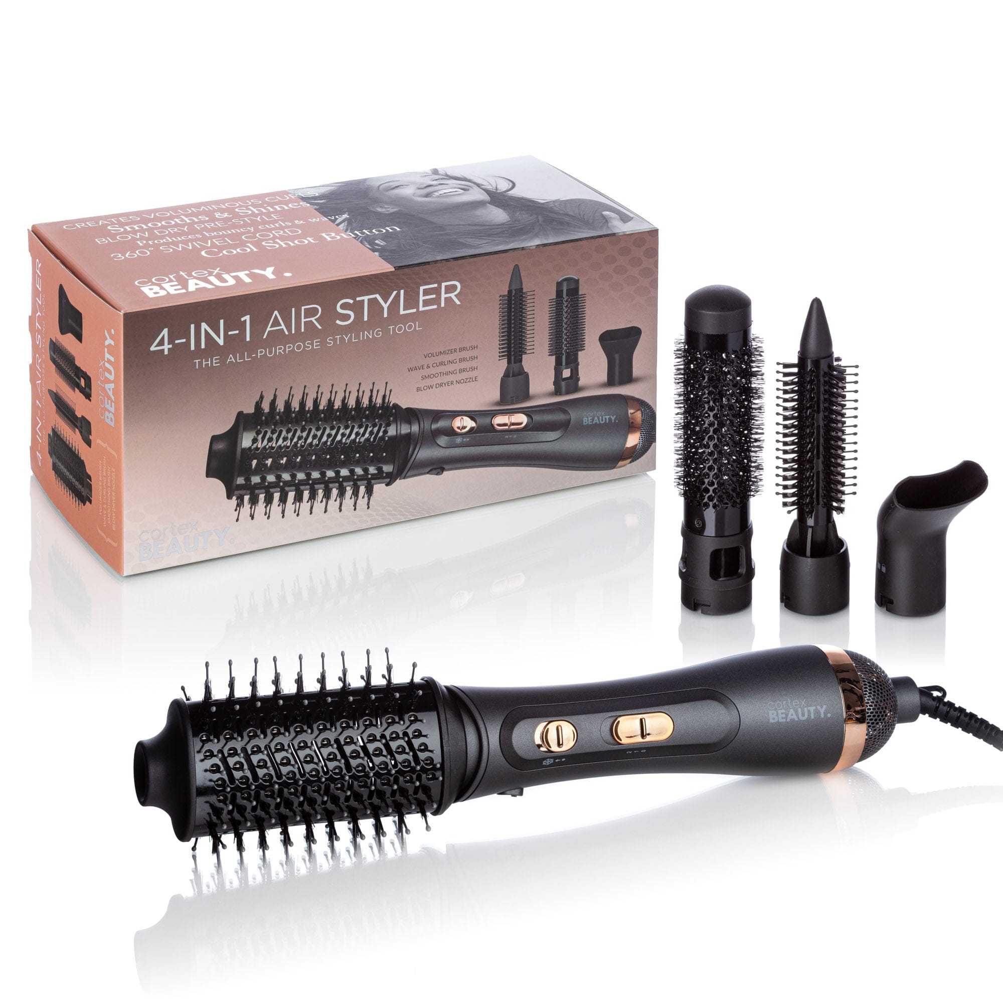 Cortex Beauty Gray/ Rose Gold Air Styler | 4-In-1 Hot Air Styler Brush