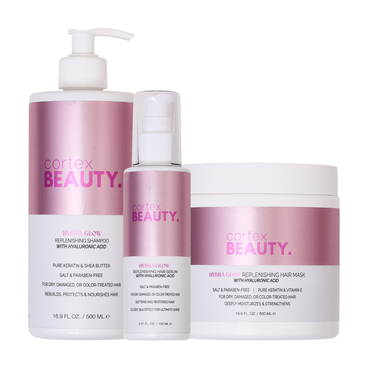 Cortex Beauty HYDRA GLOW REPLENISHING COMPLETE HAIR KIT (SHAMPOO+HAIR MASK+HAIR SERUM)