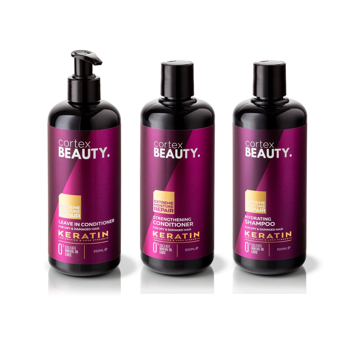 Cortex Beauty Keratin Hydrating Shampoo, Strengthening Conditioner, and Leave in Conditioner Set