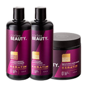 Cortex Beauty Keratin Hydrating Shampoo, Strengthening Conditioner, and Reviving Hair Mask Set