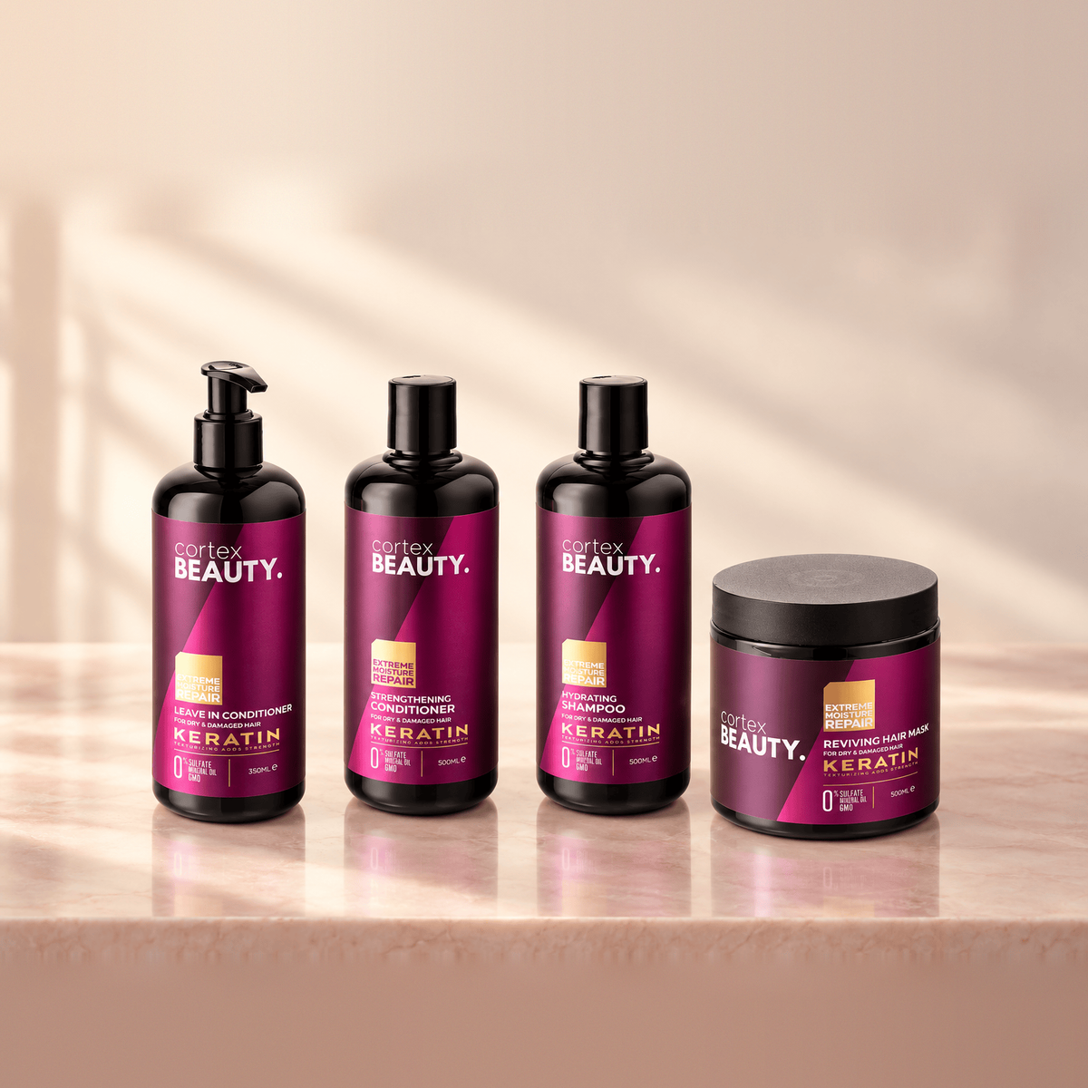 Cortex Beauty Keratin | Shampoo, Conditioner, Leave-In Conditioner & Hair Mask Set