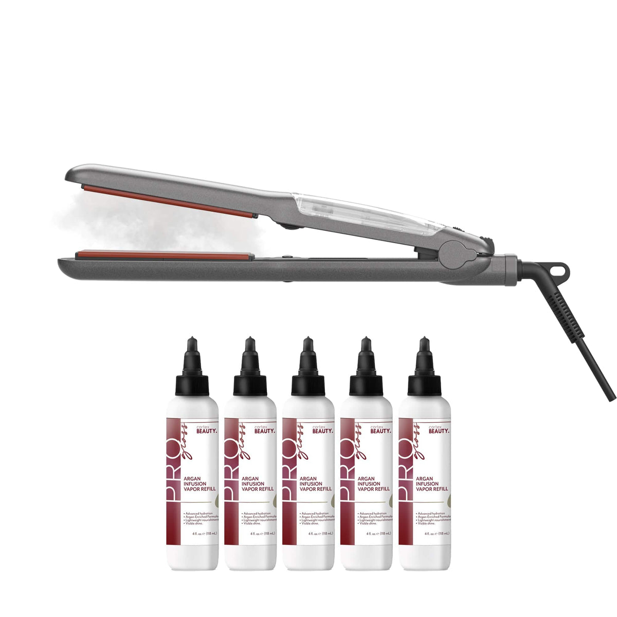 Cortex Beauty ProSteamer | 1.25" Thermolon Argan Infusion Vapor Flat Iron With 5 Argan Oil Refills