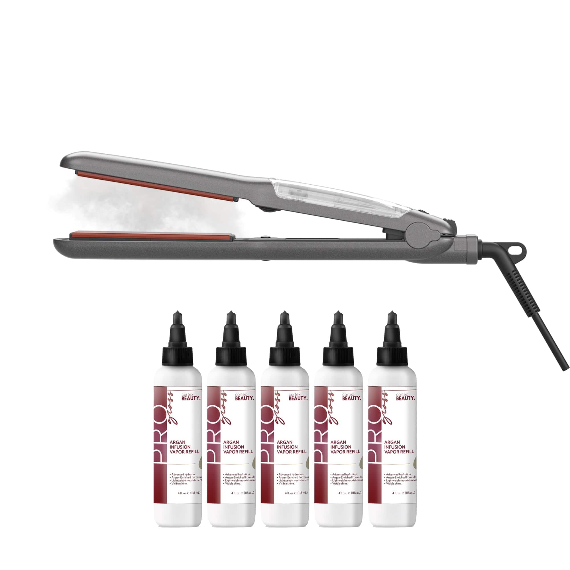 Cortex Beauty ProSteamer | 1.25" Thermolon Argan Infusion Vapor Flat Iron With 5 Argan Oil Refills